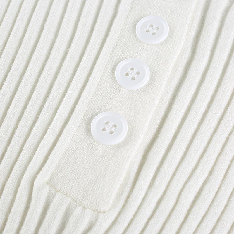 Y2K European and American Spring/Summer New Sexy Knitted Ribbed Polo Neck with Naked Navel Solid Short Sleeved Top for Women