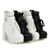 Great Quality Block High Heels Women Ankle Boots White Shoes Lace Decor Lace Up Chunky Heeled Fashion Platform Boots Verclo