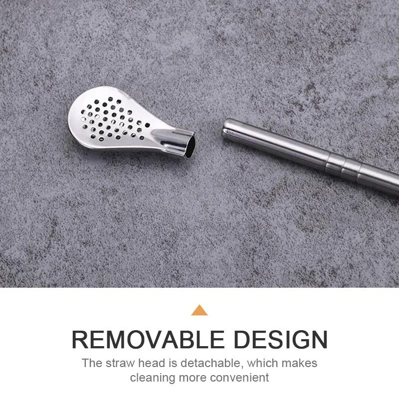 Stainless Steel 3PCS Detachable Bombilla Filter Straw Straw Spoon Tea Filter Yerba mate straw Reusable Drinking Tools Bar Access