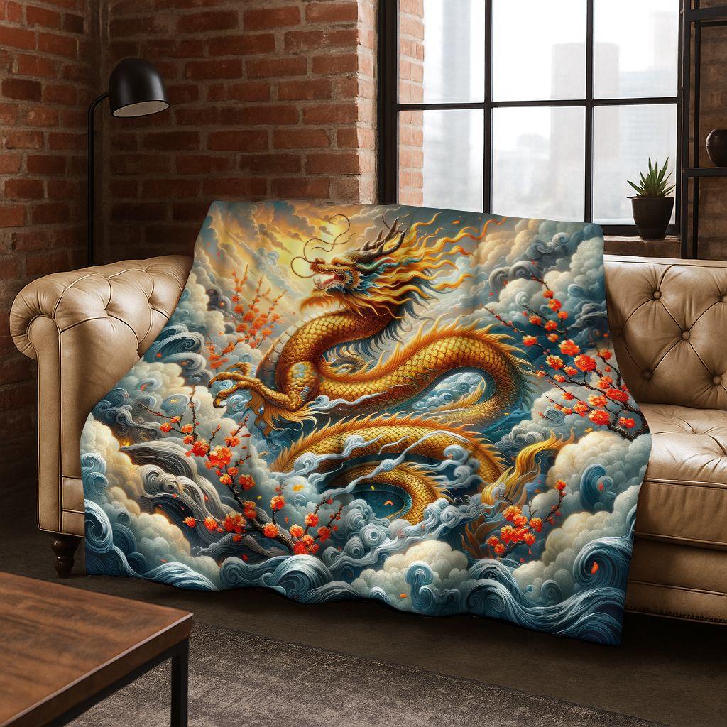 Magic Dragon Mythology Art Chinese Loong Cartoon Flannel Blanket,Cozy Soft Throw Blanket for Home Bedroom Bed Sofa Cover Kid
