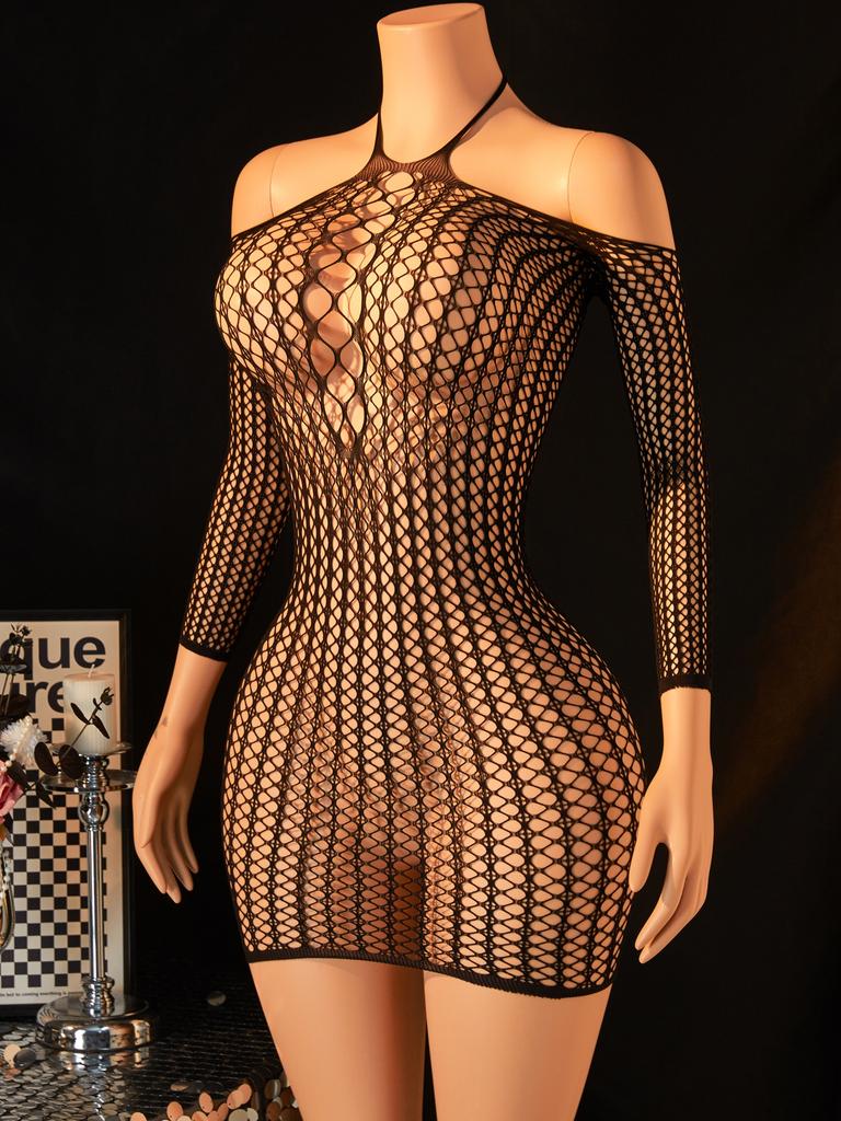 Fhseer Женское Прозрачное Сексуальное Нижнее Белье Мини-Платье Bodycon с Вырезами и Рваным Дизайном, Длинный Рукав, Бэбидолл для Частной Вечеринки