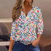 Women's Fashion Casual Floral Print V-Neck Decorative Button Three-quarter Sleeve T-Shirt Top