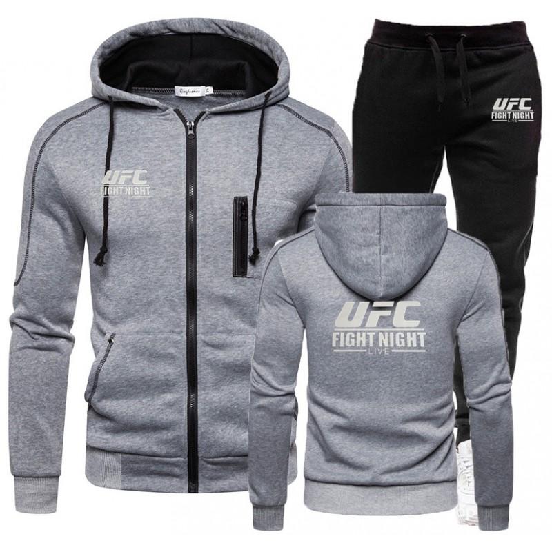 Mens Hooded Zip-Up Fleece-Lined Sportswear Set Long Sleeve Sweatshirt Pants Casual Outfit