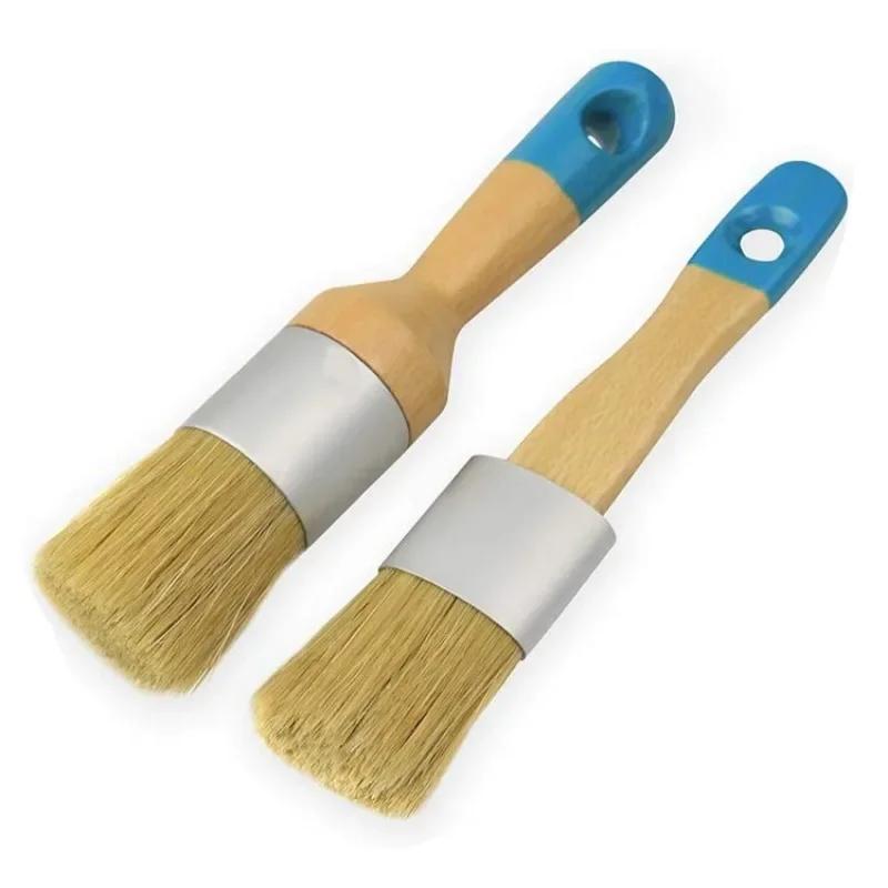 Chalk Paint Brushes for Furniture, Round Paint Brush Set 2Pcs, Wax & Stencil Brushes for Painting or Waxing on Wood, Milk Paint