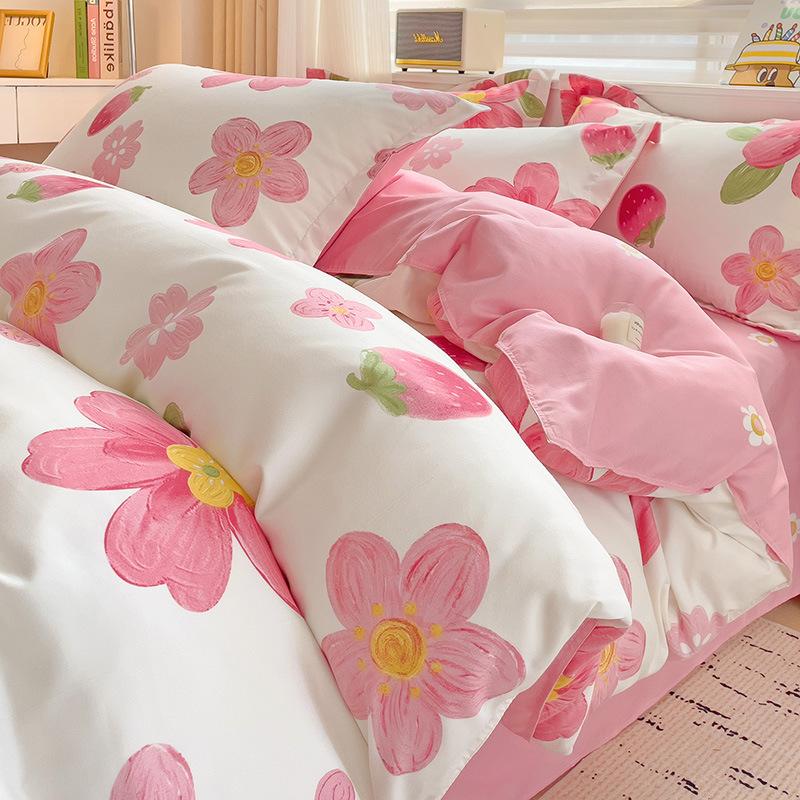 Thickened Skin-friendly Cotton Sheets Four-piece Quilt Cover Twill Sheets Cartoon Dormitory Three-piece Set