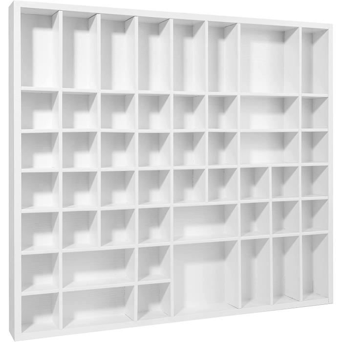 Creative Deco Vitrine Plateau Étagère Bois Blanc| 51 Compartiments | 52 x 46 x 5 cm | Rangement Bijoux Armoire Tiroir | Organisateur