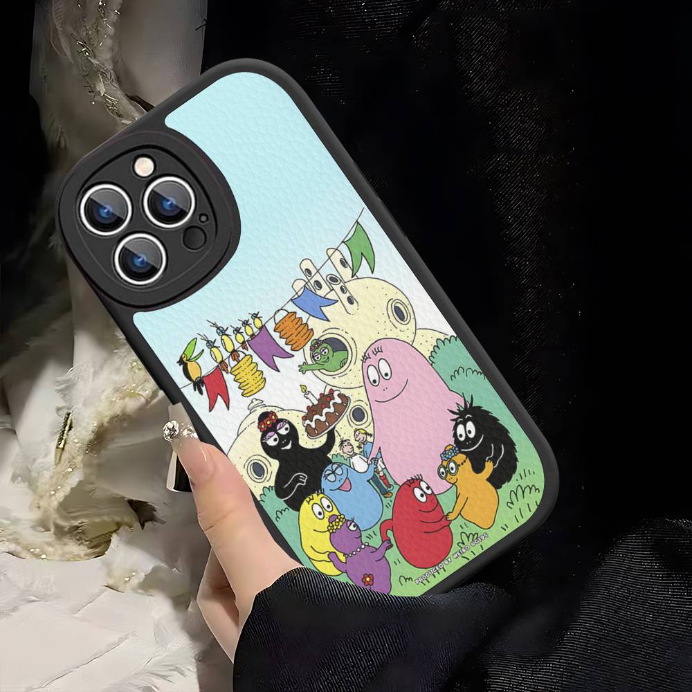Cartoon Barbapapa Phone Case For IPhone 16 15 14 13 12 11 Pro Max Plus Leather Soft Cover