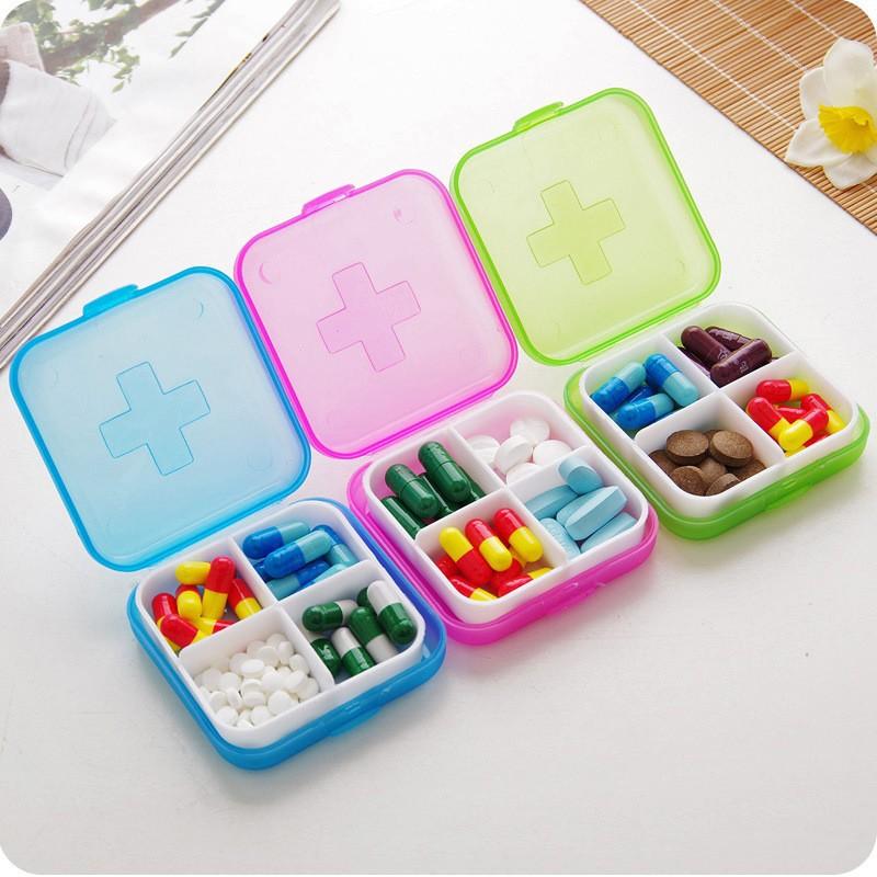 Mini Four Compartments Divided Into Mini Split Pill Box Portable Carry-on Week Pill Organizer Box Cute Travel Small Jewelry Pill