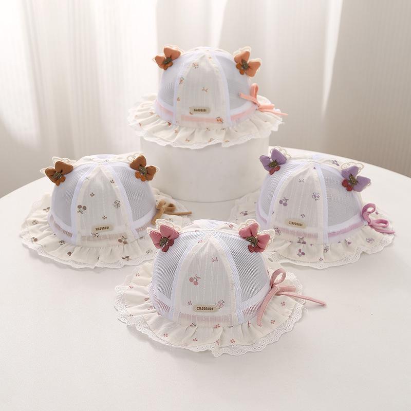 Baby Girl Summer Sun Hat With Lace Bow Adjustable Mesh Breathable Princess Visor Cap For Toddler Outdoor Protection