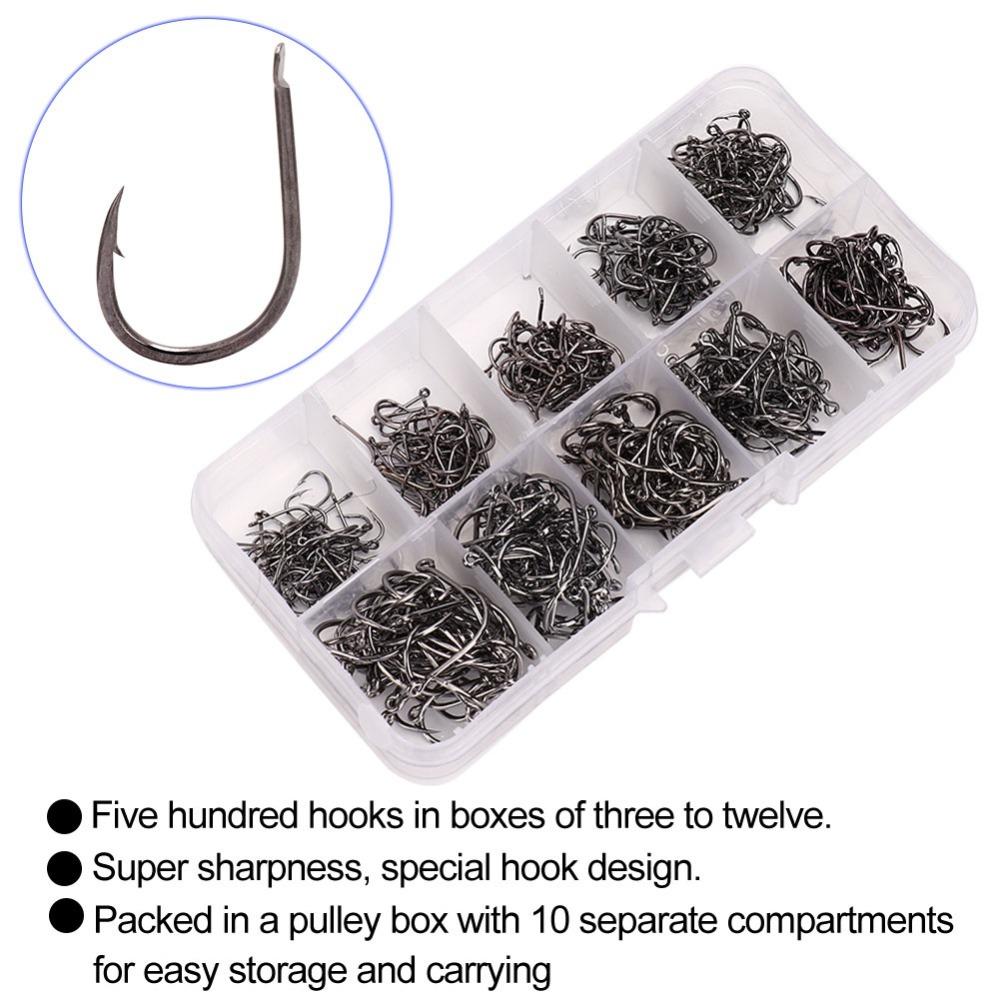 500PCS Sharpened Barb Fishing Hooks Set High Carbon Steel Fishing Hooks  Freshwater Fishing