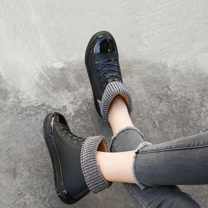 Rubber Shoes Women Waterproof Rain Boots Ankle Shoes Female Water Shoes Rain Boots Ankle Boots Cotton Cover Flats