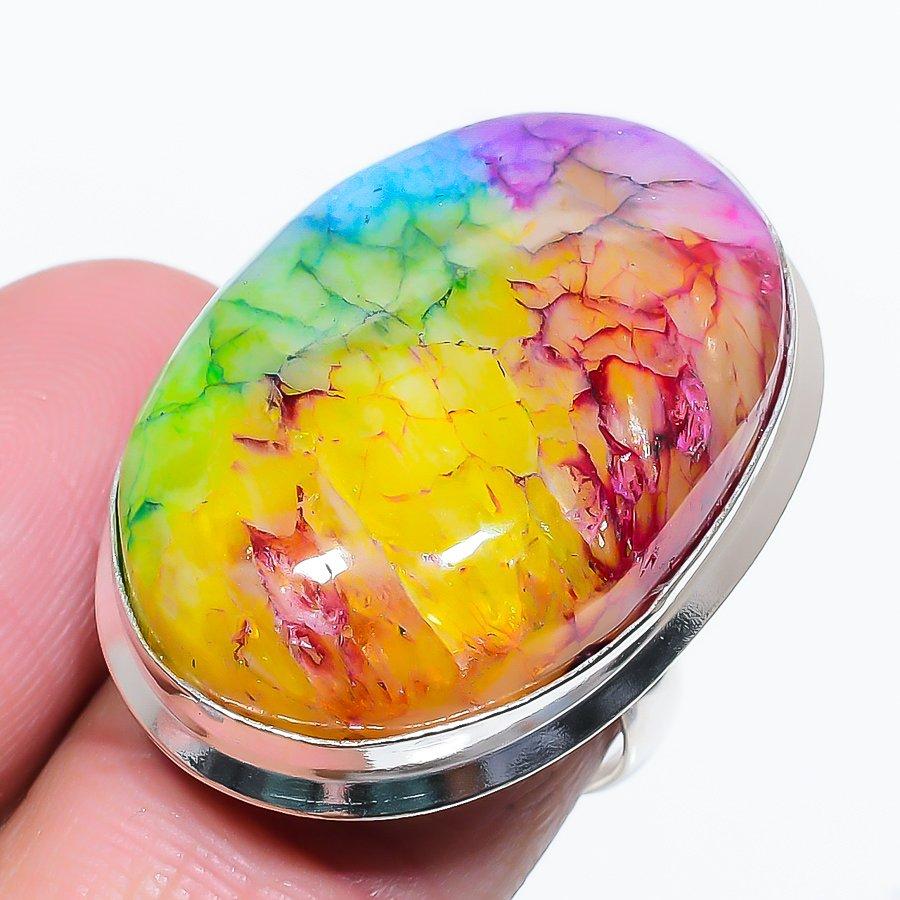 Rainbow Solar Quartz Gemstone 925 Sterling Silver Gift Jewelry Ring Size 10