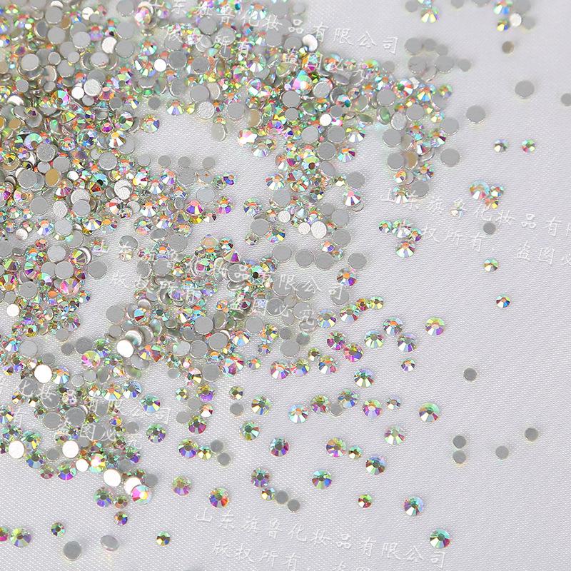 Маленькие круглые стразы AB белого цвета с радужным переливом – Кристальное стекло, плоское дно для суперблестящего декора