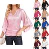 Ayollar Modasi Keng O'rta Uzunlikdagi Payetli Futbolka Ayollar Qisqa Yengli Pullover Top