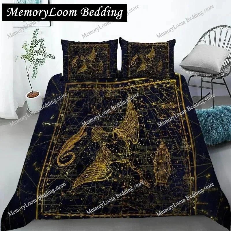 3D Constellation Duvet Cover Yellow Constellation King Size Bedding Set for Astronomy Enthusiast Soft Polyester Quilt Cover
