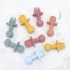 2pcs/set Food Grade Silicone Mini Fork Spoon For Baby Animal Print Utensils Set Feeding Spoon Learn To Eat Children's Tableware