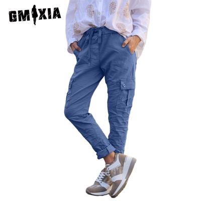 Женские модные повседневные однотонные брюки с высокой талией и капри с принтом