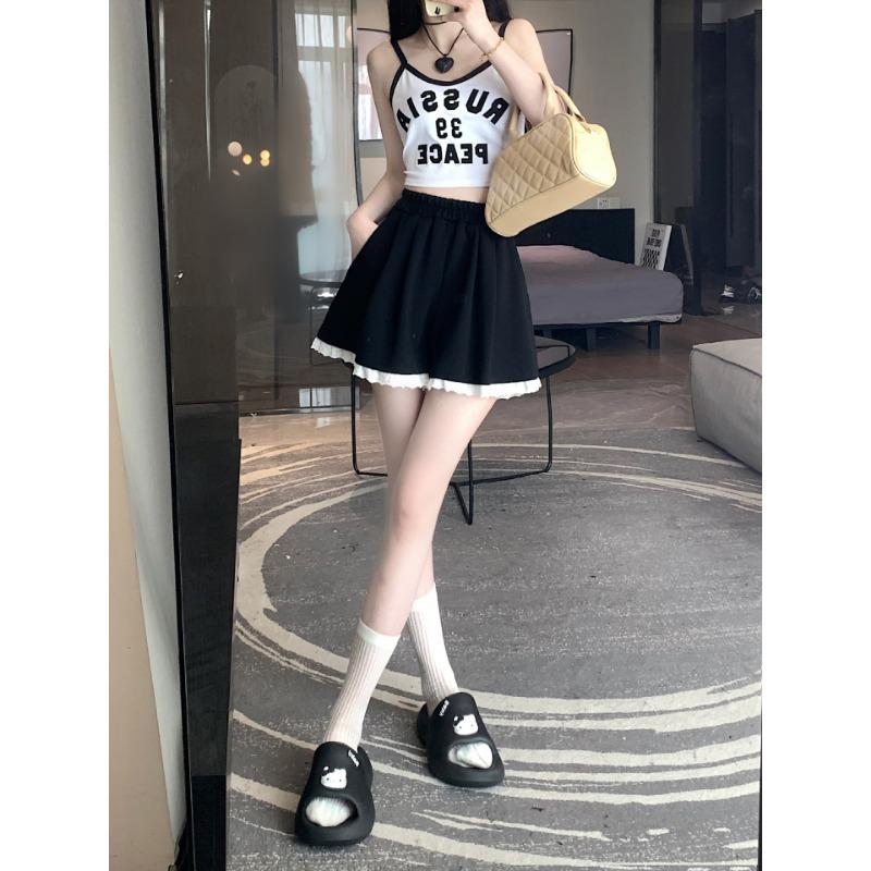 Sports Shorts Women's New Korean Version of Loose Lace Lace Elastic High-waisted Temperament Casual A-line Wide-leg Pants To Wear