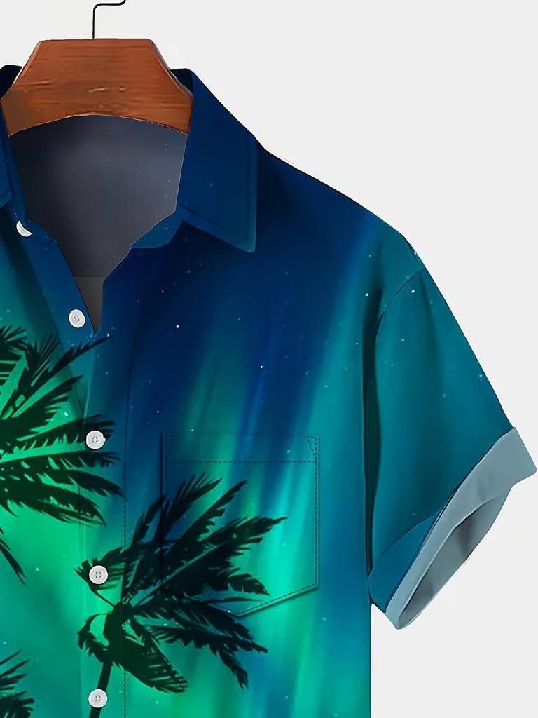 Coconut Tree Gradient Art Print Men's Button Short Sleeve Hawaiian Shirt