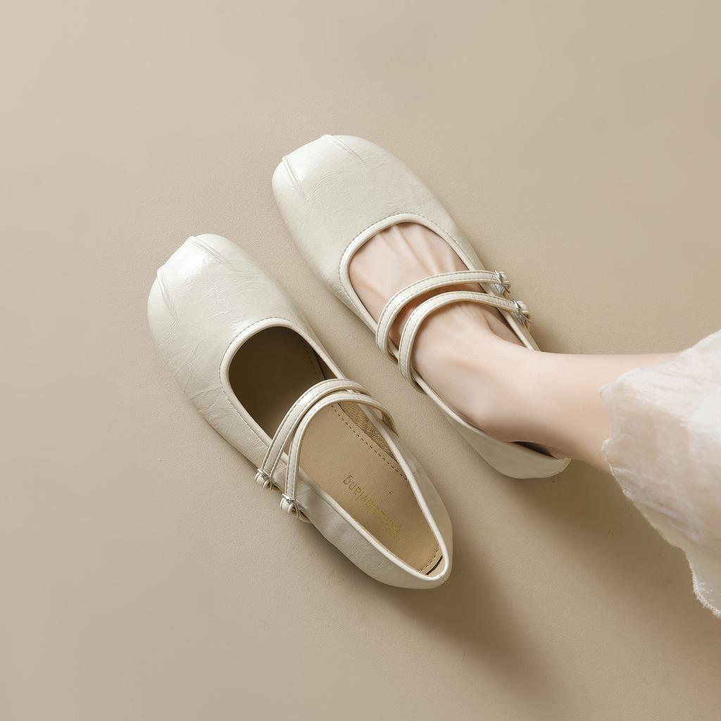Fashion Double Belt Buckle Flats Loafers Woman Solid PU Leather Tabis Shoes Barefoot Mary Janes Ladies Daily Round Toe Mocassines Mujer
