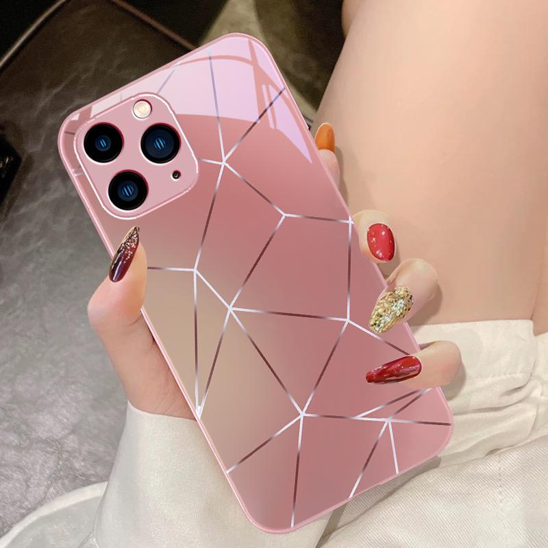 Lingge Ослепительный свет для iPhone 16 Pro Max 15 Pro 14 13 12 Mini 11 XS Max XR 7 8 Plus SE 2022 Чехол для телефона из закаленного стекла
