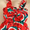 Toddler Baby Girl Jumpsuit Set Summer Ruffle Watermelon Print Bow Sleeveless Rompers and Headband
