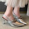 Мода 2025 Лето Французский Острый Носок Шпилька Высокий Каблук Закрытый Носок Сандалии Женские Новые Темперамент Ремешок Одна Линия Одинарная Обувь Большой Размер