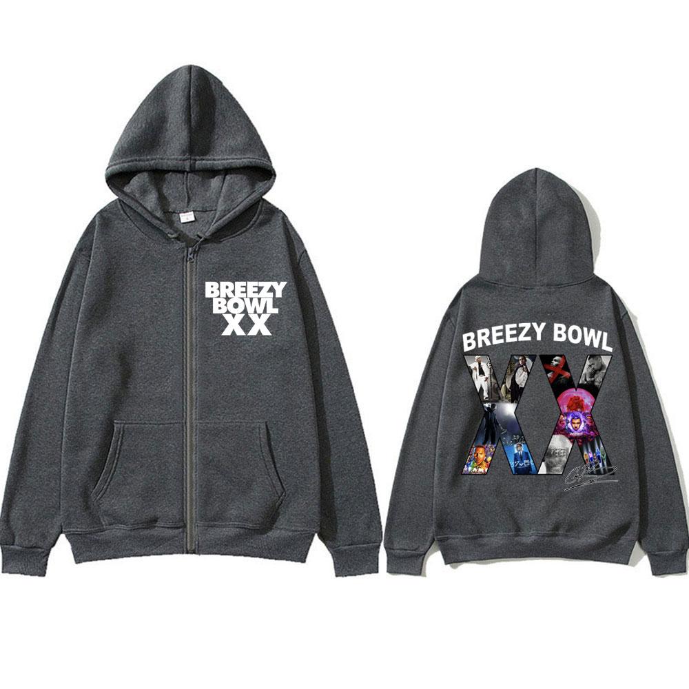 Chris Brown Breezy Bowl XX Tour Zipper Hoodie Men Women Fashion Hip Hop Sweatshirt Oversized Warm Sportwear Streetwear Male