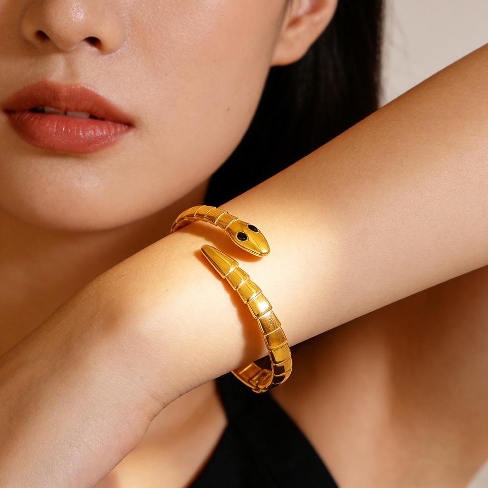 New Double Ring Snake Bracelet Fashion Oil Dripping Spring Snake Shape Couple Open Bracelet