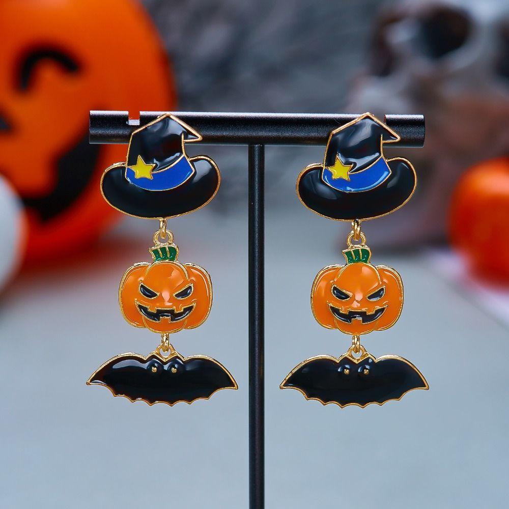Rhinestone Pumpkin Ear Studs Zircon Witch Hat Dangle Earrings Trend Halloween Earrings Cosplay