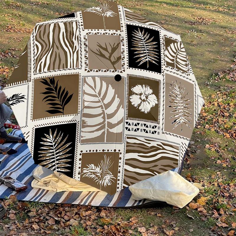 1PC Tropical Leaves Animal Print Umbrella-8-Rib Reinforced Portable Folding Travel Suitable for All Seasons Outdoor Daily Use-J347