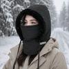 Женская зимняя утолщенная шапка с капюшоном, цельнокроеная с шарфом, шапка с плюшевым декором, уличная повседневная модная головная убор