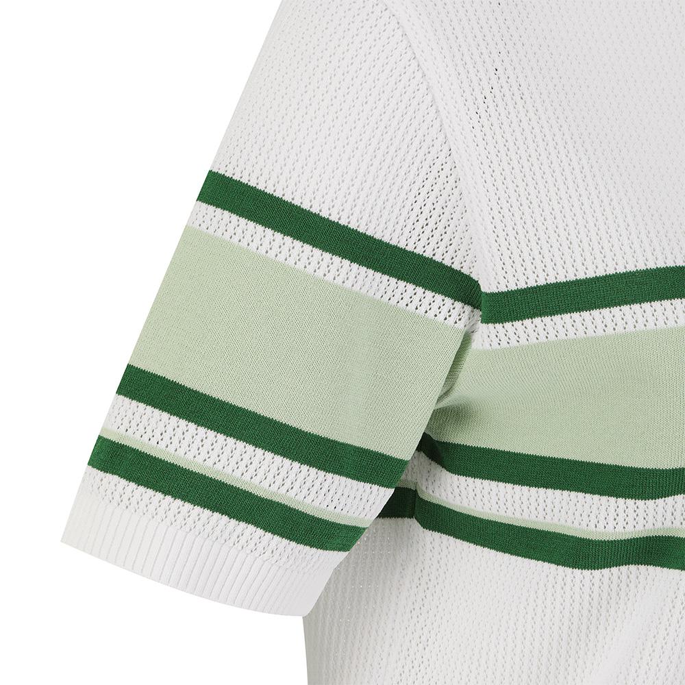 MALBON GOLF Colorblock Crochet Round Neck Short Sleeve Knit White (Woman)
