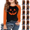 Футболки с длинным рукавом для девочек на Хэллоуин, детские осенние топы с круглым вырезом, базовые футболки 5-14 лет