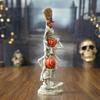 Halloween Stacked Skeleton Pumpkin Decor Resin Skeleton Statue with Pumpkin Head Witch Hat Broom for Home Office Holiday Table Decor