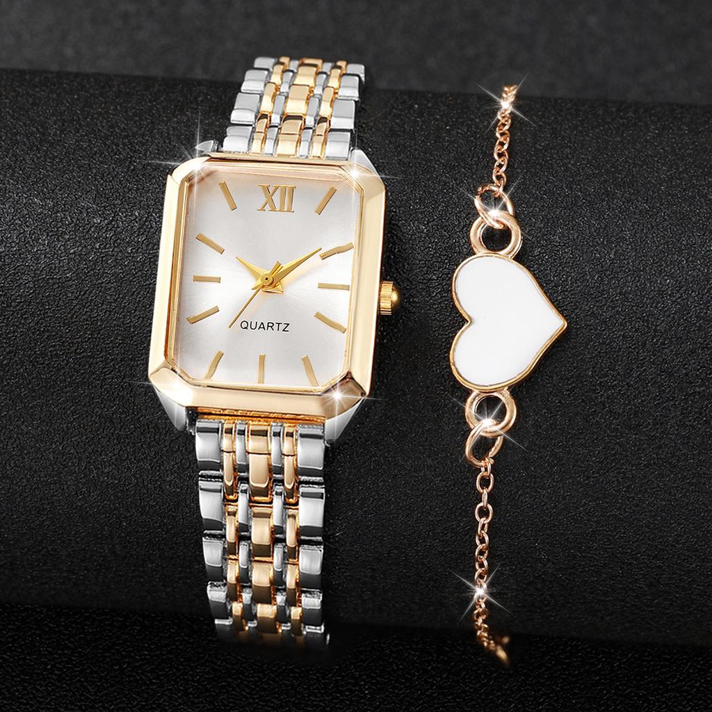 Xiaomi 4PCS Fashion Rectangle Women Quartz Watches Heart Bracelets Set Ladies Roma Dial Wristwatch Reloj Mujer Girls Gift (Without Box)