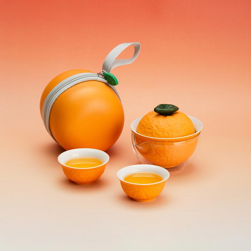 Ugly orange one pot two cups set ceramic household teapot teacup gift travel tea set good luck travel tea set