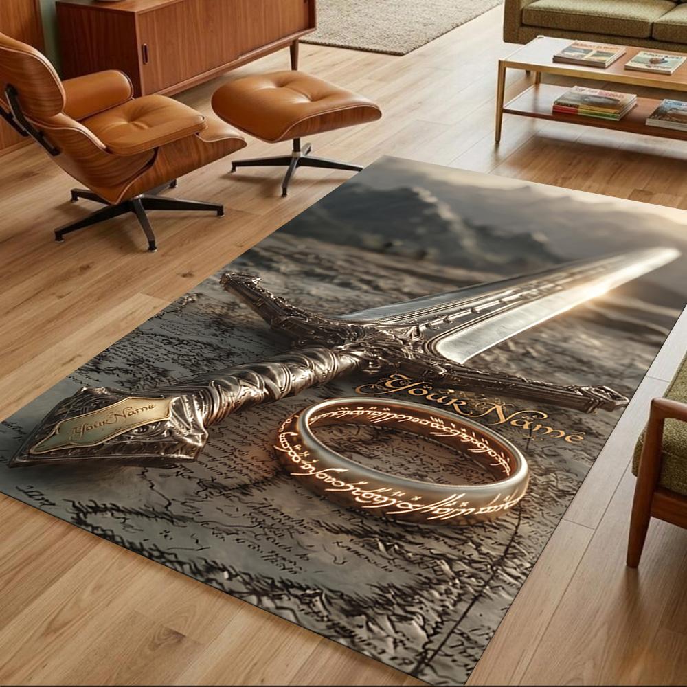 Lord Rings Customized Name Area Rug Perfect for Playrooms Entryway Bedrooms Living Rooms Antislip Carpet Anime Office Decor