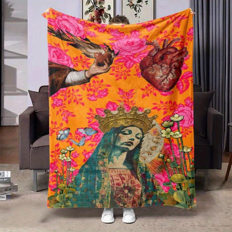 Bright floral patterns Flannel printed blanket suitable for all seasons suitable for living room office sofa and travel