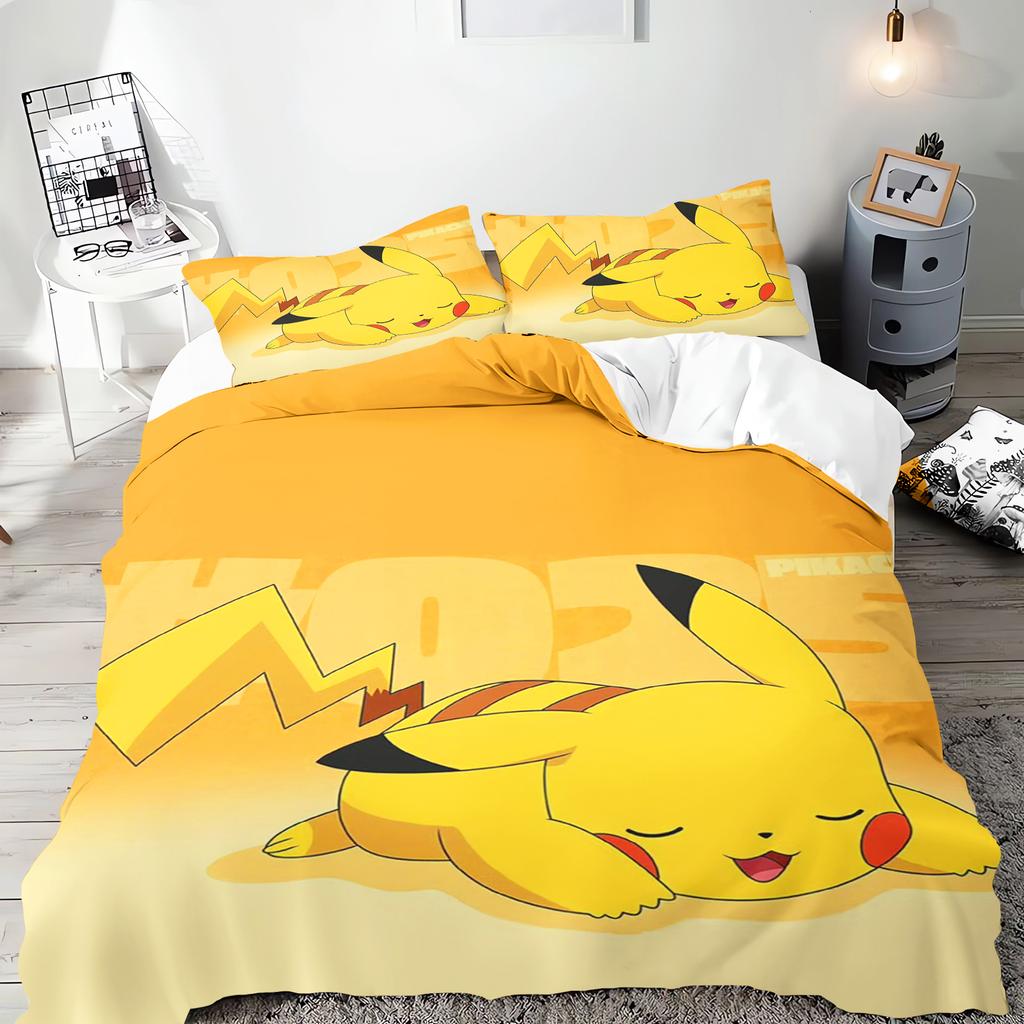 Pokémon Anime Duvet Cover Set Comforte Printed Cartoon Twin Size Bedding Sets Christmas Gifts 3-piece