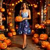 Women Halloween Printed Sleeveless Dress Spaghetti Strap Off Shoulder Design A Line Fit and Flare Style for Parties and Events
