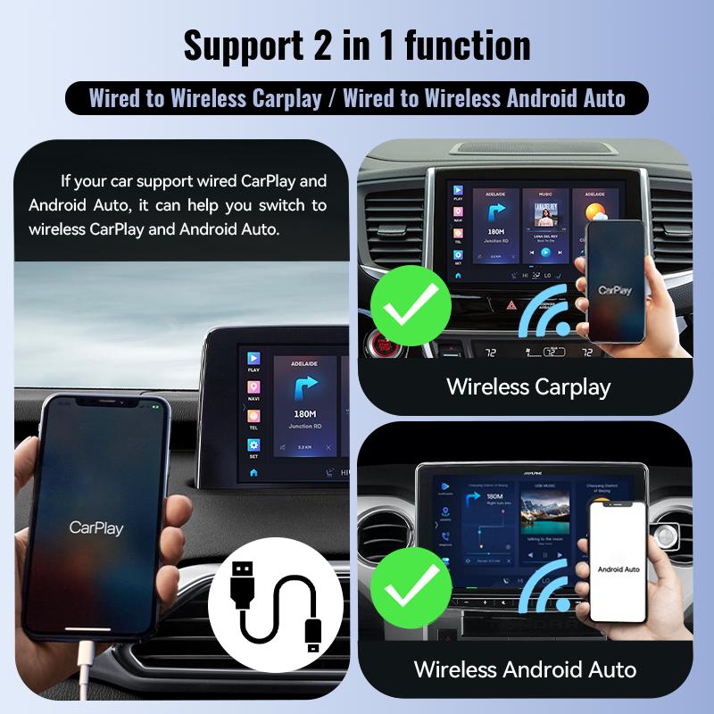 2025 НОВЫЙ 2-в-1 Беспроводной CarPlay AI Бокс Android Auto Plug and Play Применимо для преобразования оригинального проводного CarPlay автомобиля в беспроводной