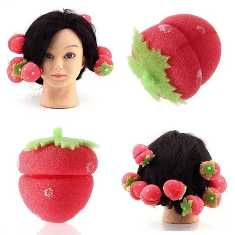 NEW 6Pcs Foam Strawberry Ball Sponge Curler Cute Women's Big Wave Modeling Tool Accessories Soft Material Does Not Hurt Hair