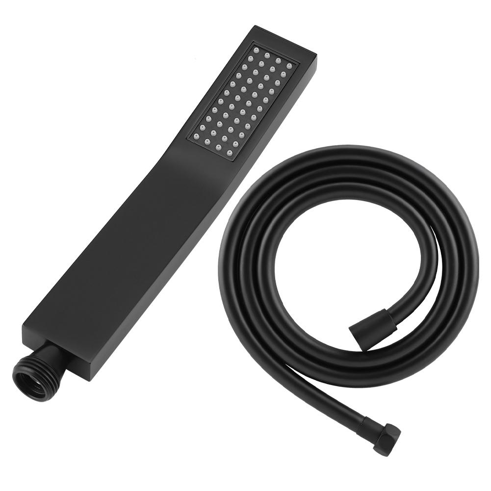 Матово-черная латунная квадратная ручная душевая головка для ванной комнаты с распылителем, ручной душ со шлангом