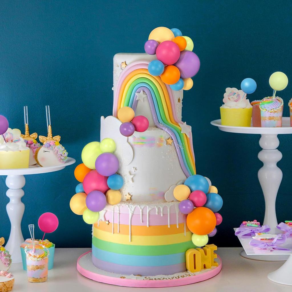 48 PCS Ball Cake Picks Colorful Ball Cupcake Topper for Birthday Party Wedding Decoration Supplies Color Series Six Colors 5