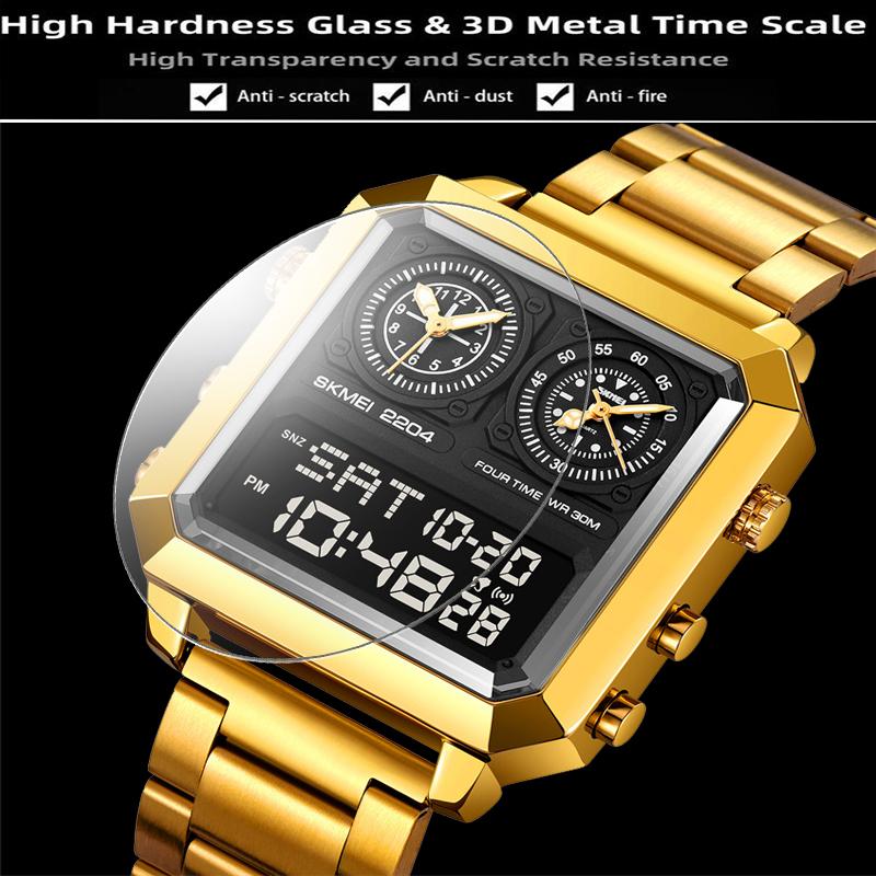 Skmei Multiple Time Zone Analog Quartz Bracelet Watches Luxury Steel Strap LED Waterproof Mens Digital Sports Military Clock