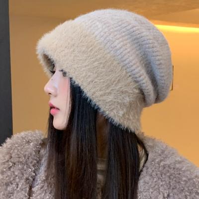 Зимняя женская бархатная утепленная вязаная шапка, уличная шерстяная шапка, ветрозащитная теплая шапка, женская зимняя вязаная шерстяная шапка, уличная дорожная ветрозащитная шапка
