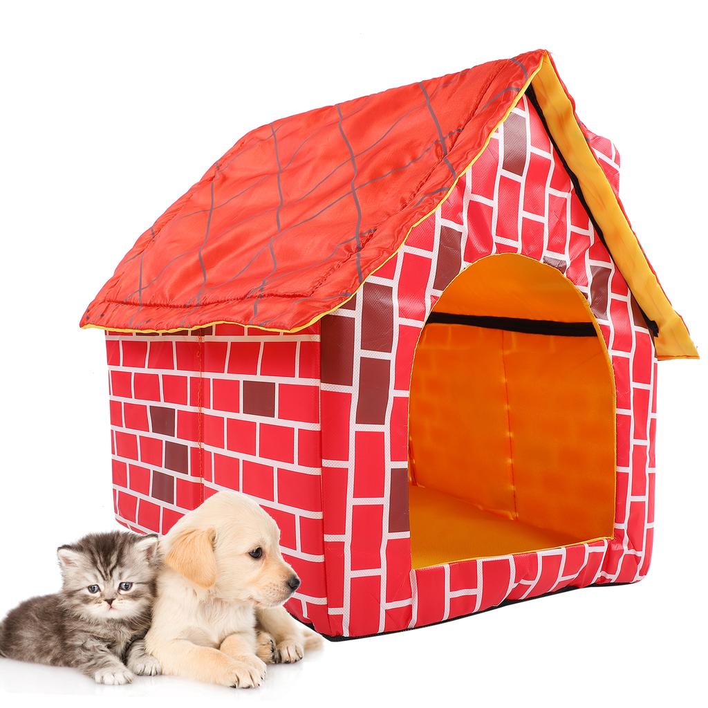Pet House Foldable Bed Red Brick Chimney Cat Puppy Bed Tent Pet Removable Washable HouseRed