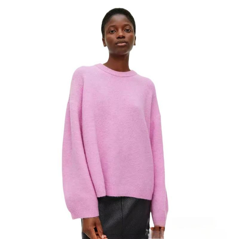 Осенне-зимний женский однотонный свободный утолщенный вязаный свитер с круглым вырезом