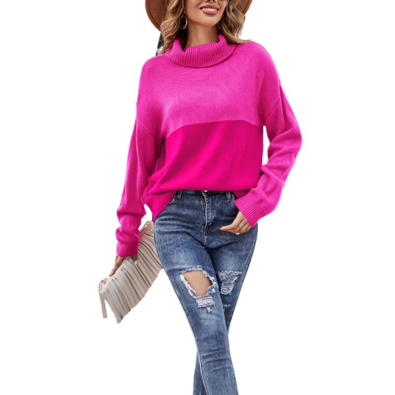 Женский свитер большого размера с высоким воротом, сочетающий цвета, осень и зима